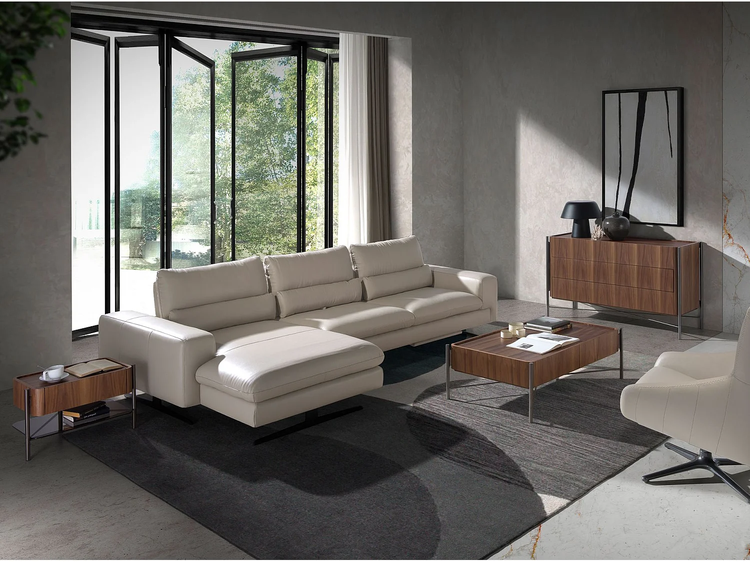 Nachtkastje walnoot en donker staal 7138 ANGEL CERDA