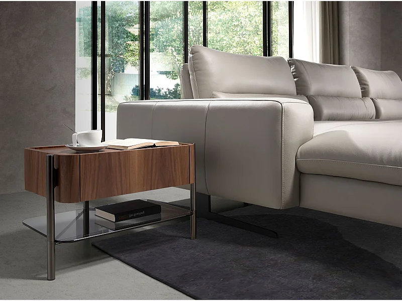 Nachttisch Nussbaum und dunkler Stahl 7138 ANGEL CERDA