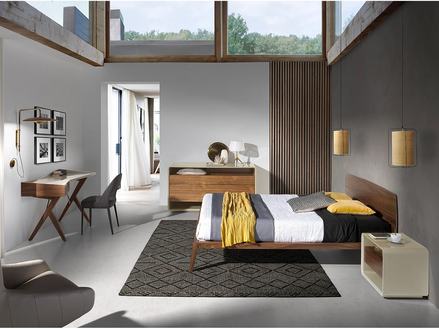 Comodino noce e legno grigio 7134 ANGEL CERDA