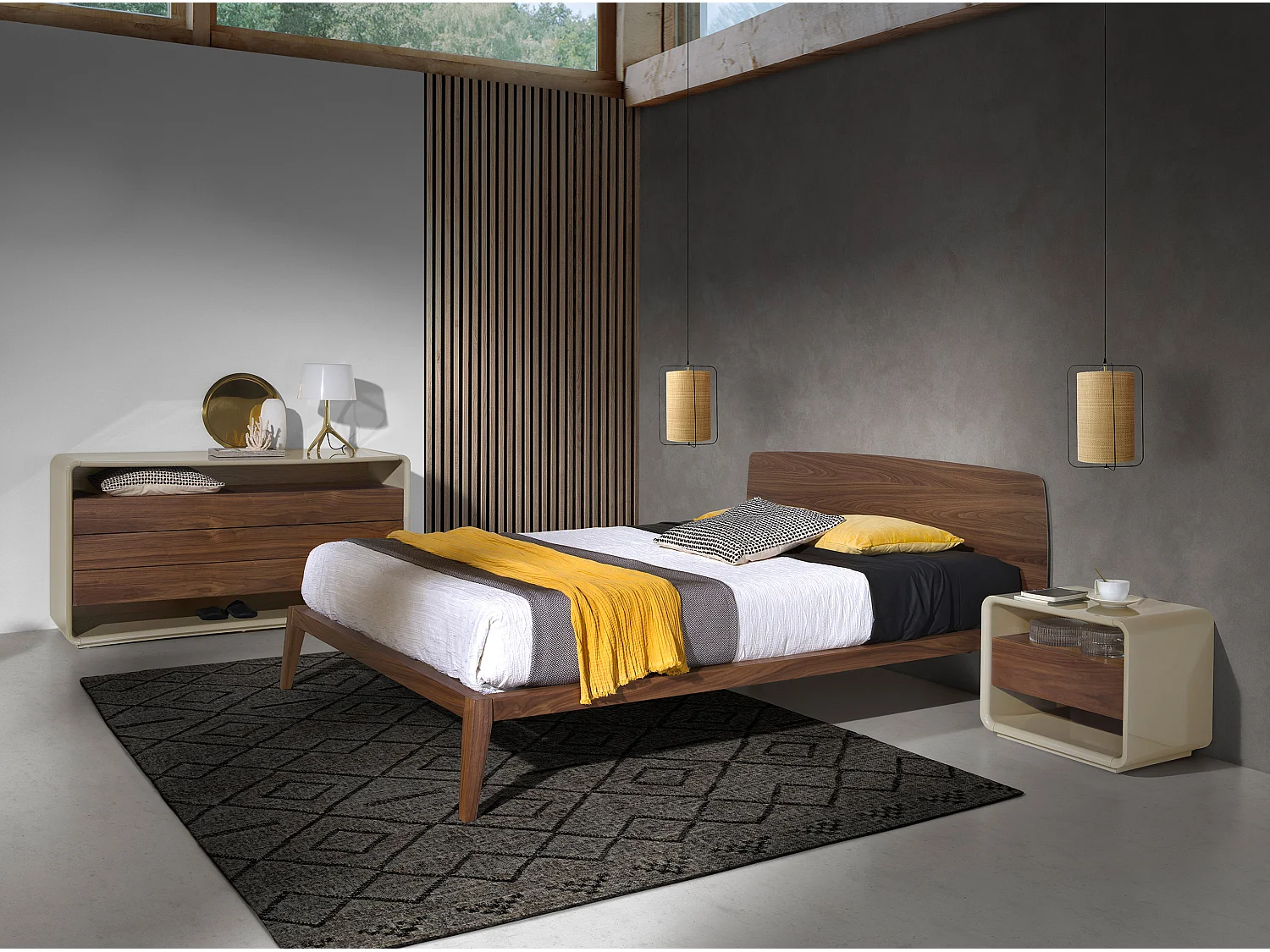 Comodino noce e legno grigio 7134 ANGEL CERDA