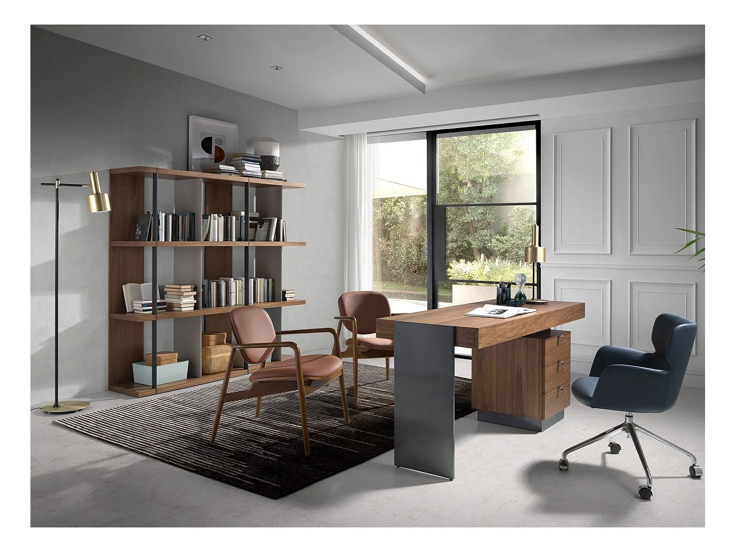 Lampadaire aluminium doré et acier noir