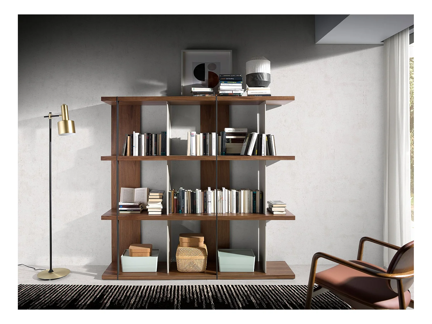 Lampadaire aluminium doré et acier noir