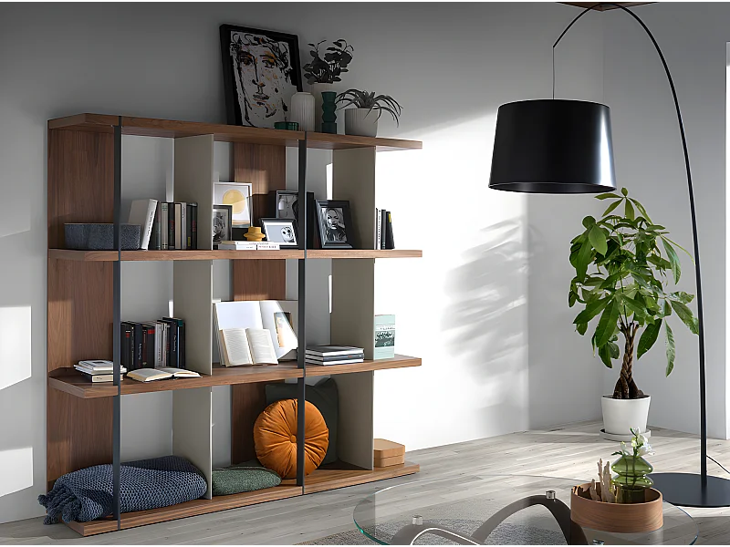 Planken van walnoothout en grijs gelakt staal 3236 ANGEL CERDA