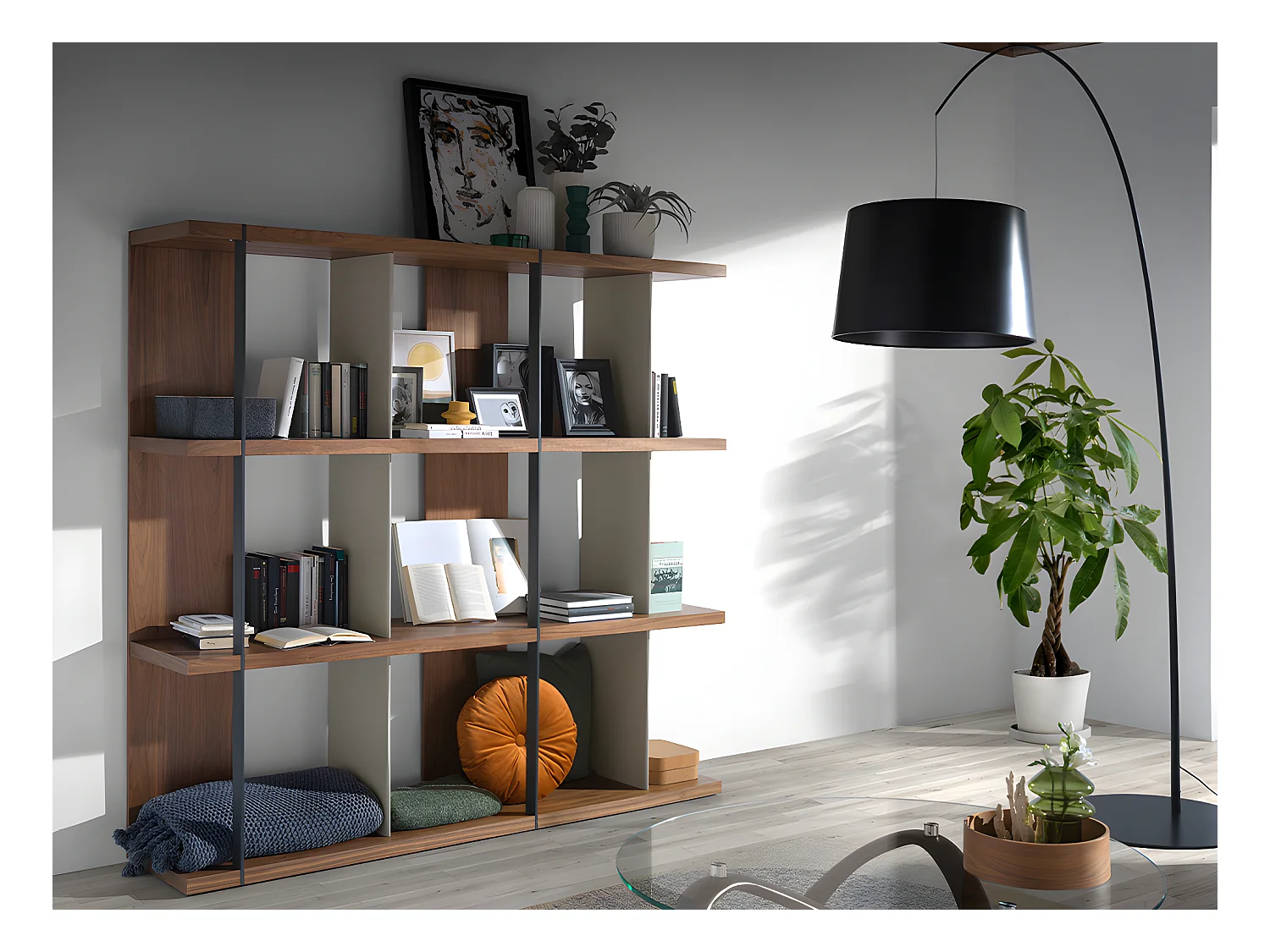 Étagères en noyer et acier noir 3236 ANGEL CERDA