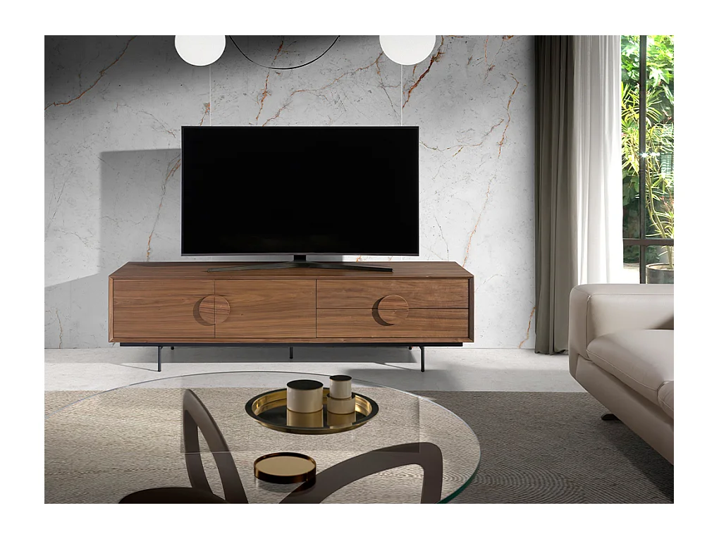 Meuble TV noyer et acier noir