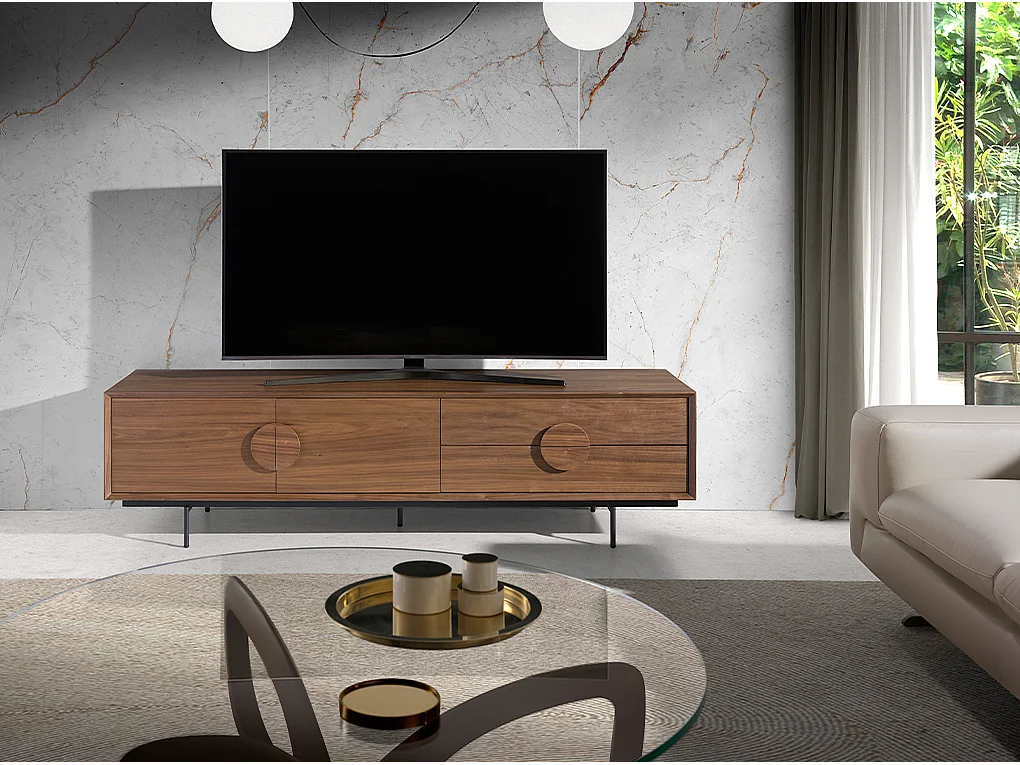 Meuble TV noyer et acier noir