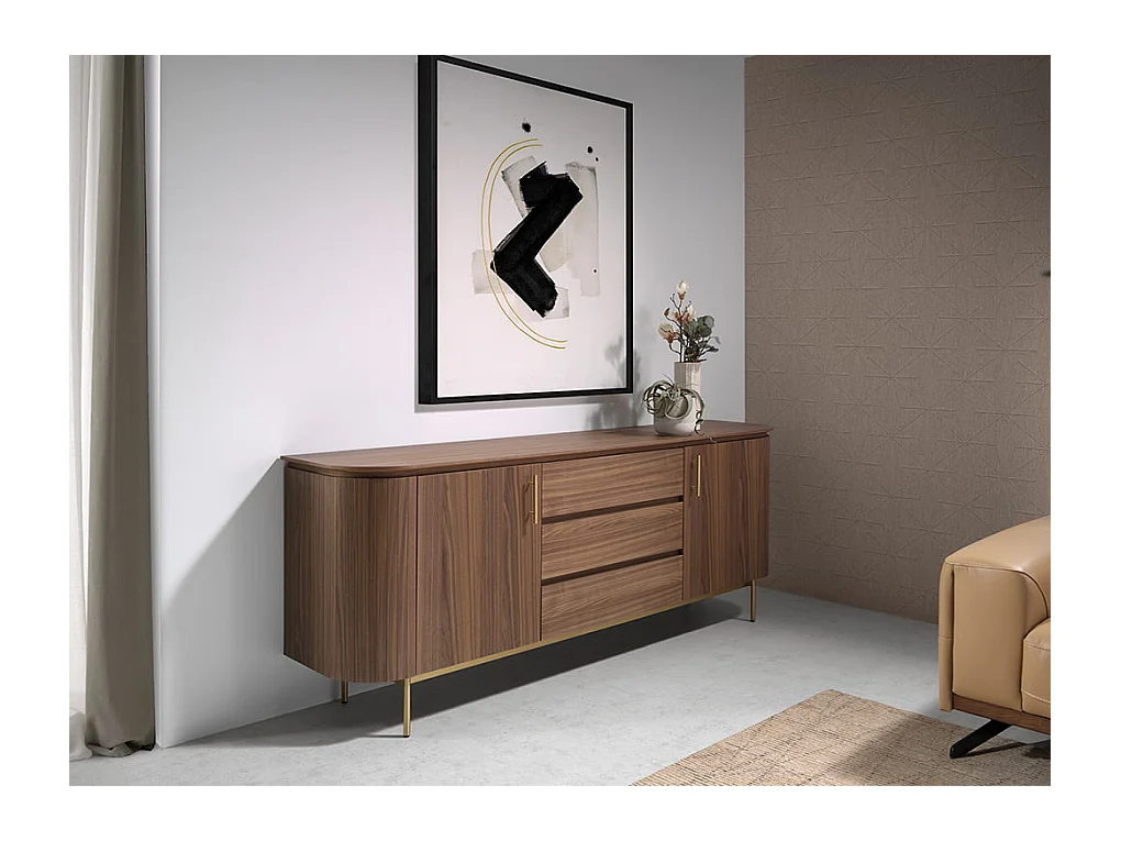 Sideboard Nussbaum und goldener polierter Stahl 3228 ANGEL CERDA