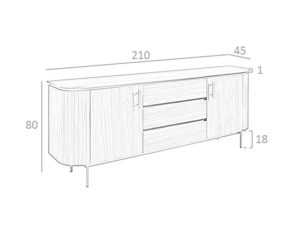 Sideboard Nussbaum und goldener polierter Stahl 3228 ANGEL CERDA