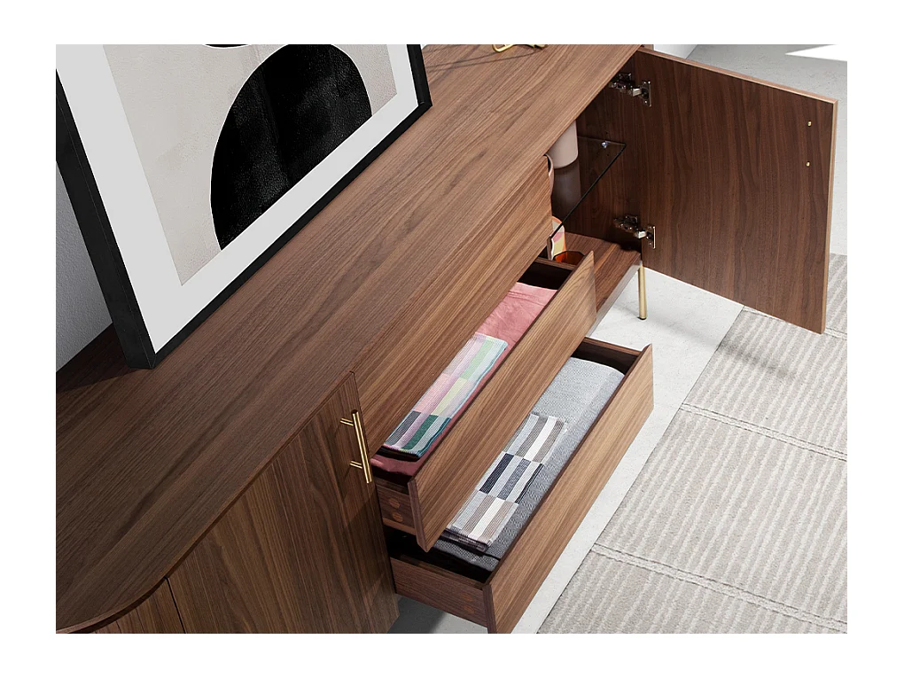 Sideboard Nussbaum und goldener polierter Stahl 3228 ANGEL CERDA