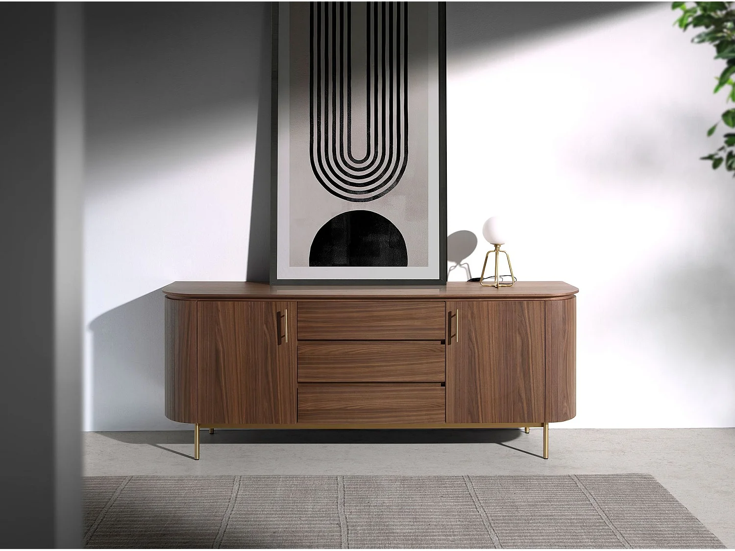Sideboard Nussbaum und goldener polierter Stahl 3228 ANGEL CERDA