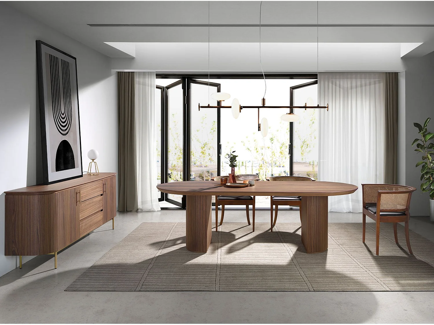 Sideboard Nussbaum und goldener polierter Stahl 3228 ANGEL CERDA