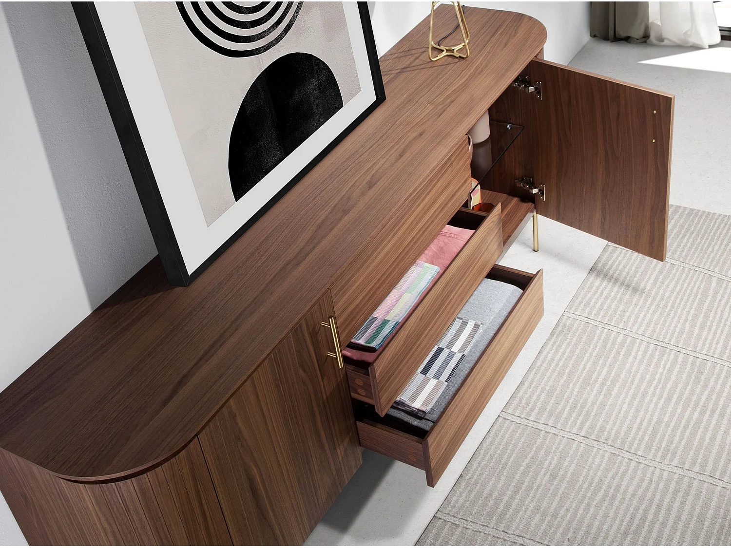 Sideboard Nussbaum und goldener polierter Stahl 3228 ANGEL CERDA