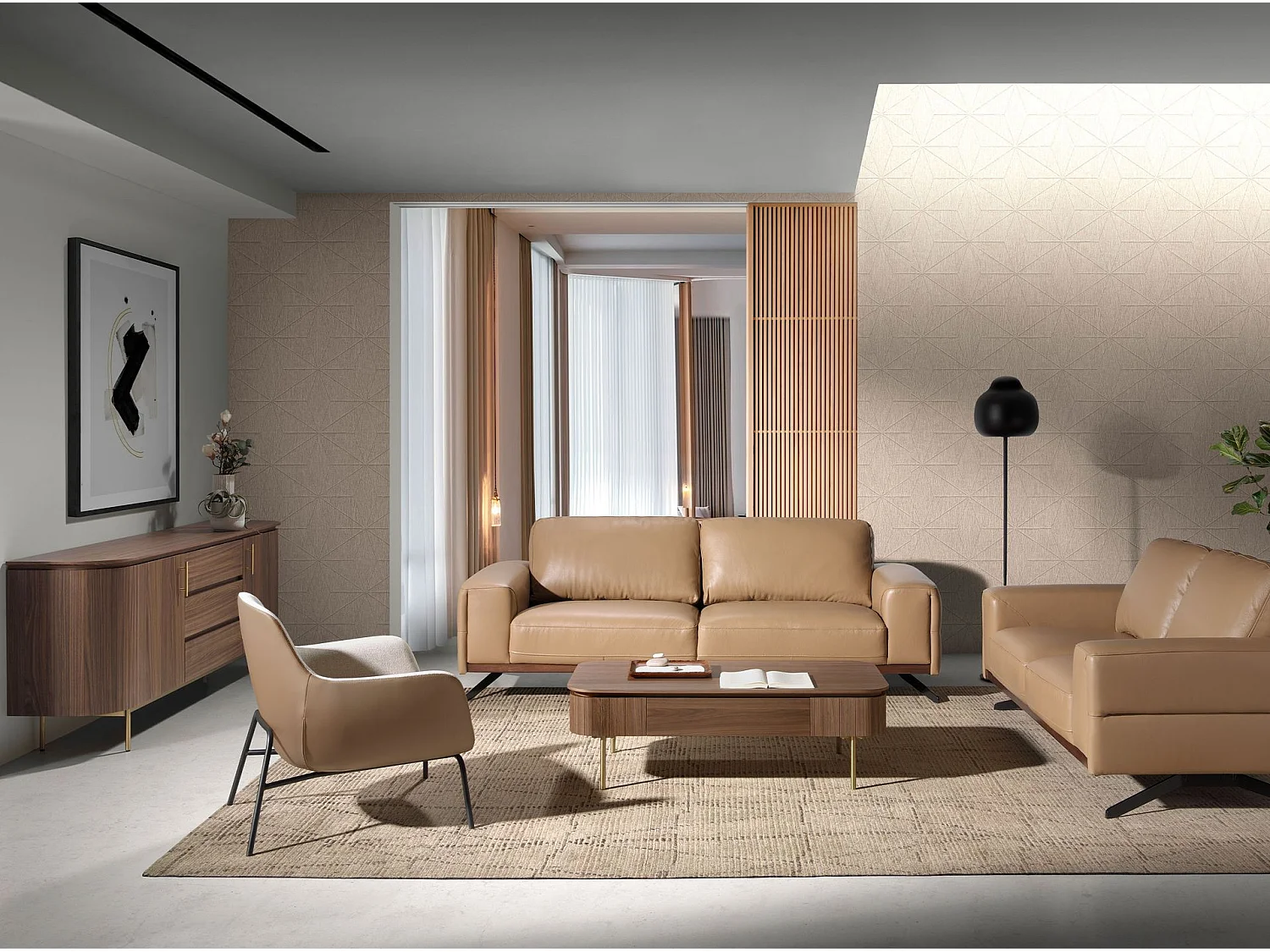 Sideboard Nussbaum und goldener polierter Stahl 3228 ANGEL CERDA