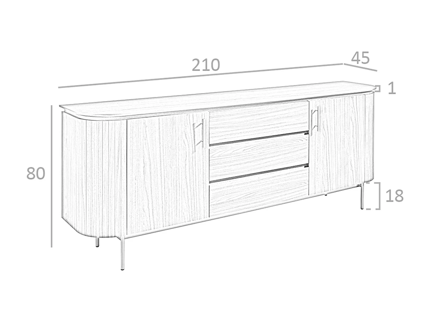 Sideboard Nussbaum und goldener polierter Stahl 3228 ANGEL CERDA