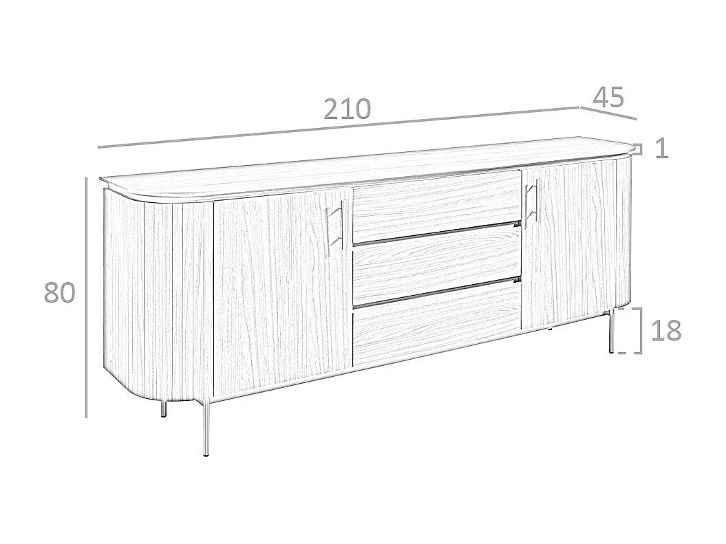 Sideboard Nussbaum und goldener polierter Stahl 3228 ANGEL CERDA