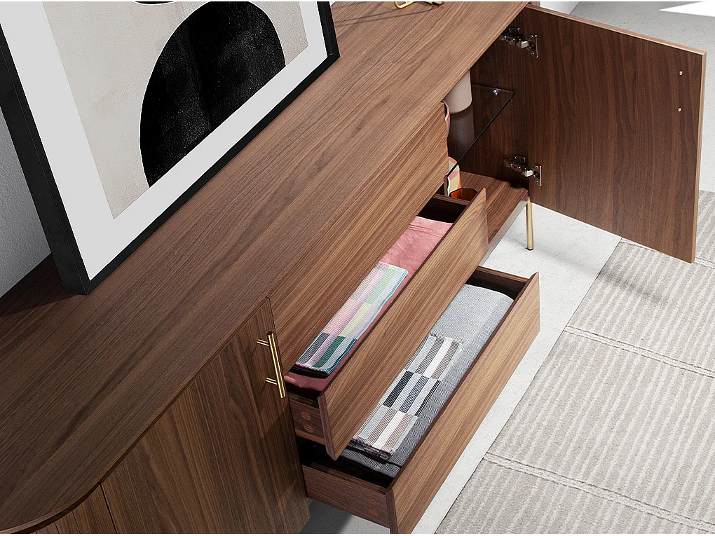 Sideboard Nussbaum und goldener polierter Stahl 3228 ANGEL CERDA