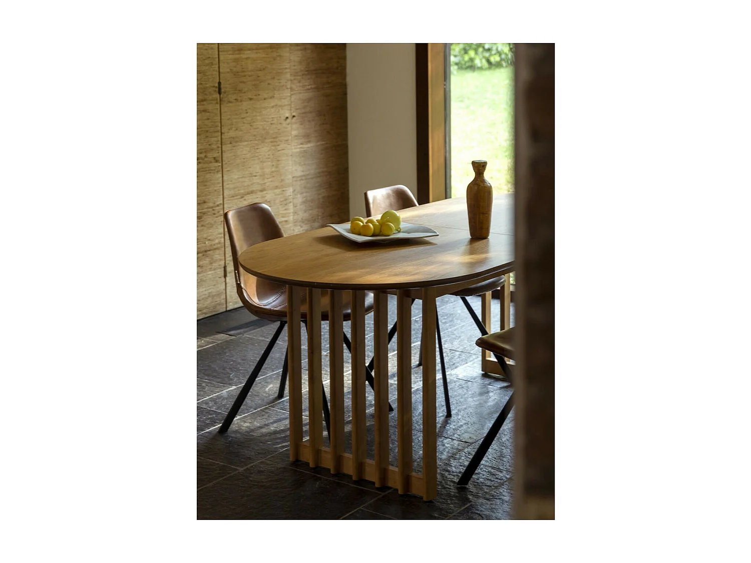 BARLET - Table de repas extensible ovale en bois de chêne clair