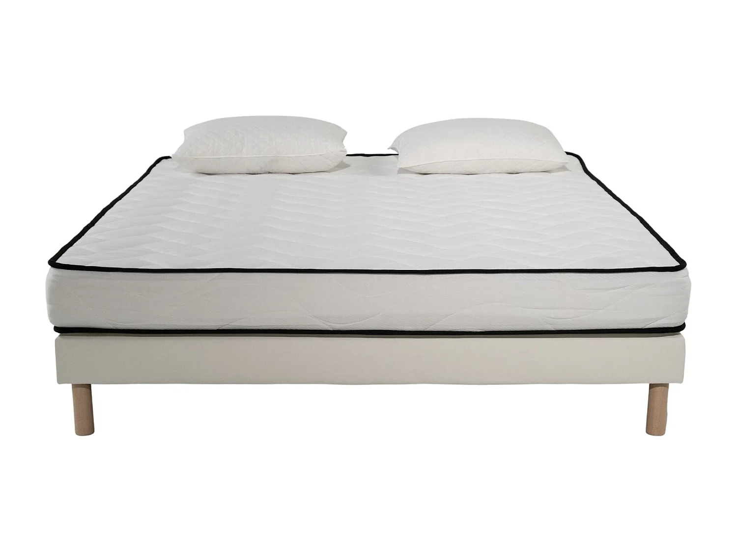 Ensemble Matelas mousse Confort 140x190cm - mousse  - 2 Oreillers 50x70 et Sommier Blanc