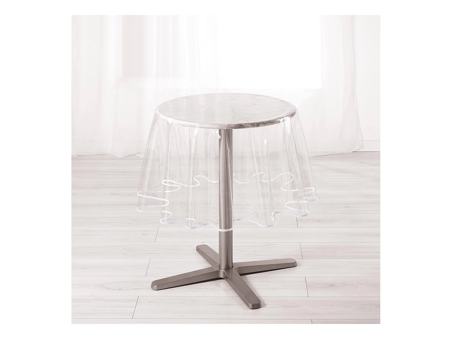 Nappe Ronde Cristal "Garden" 180cm Transparent & Blanc