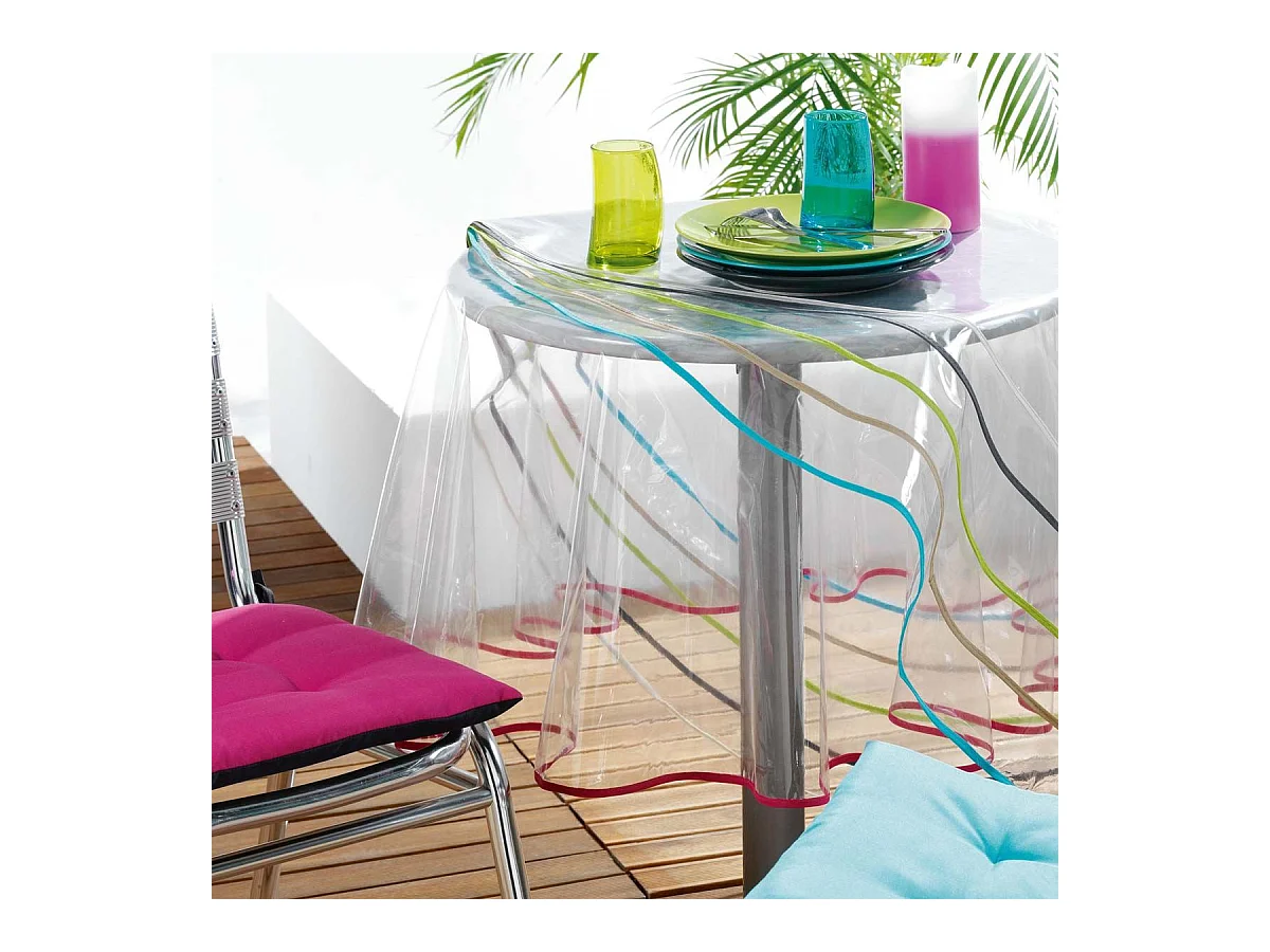 Nappe Ronde Cristal "Garden" 180cm Transparent & Blanc