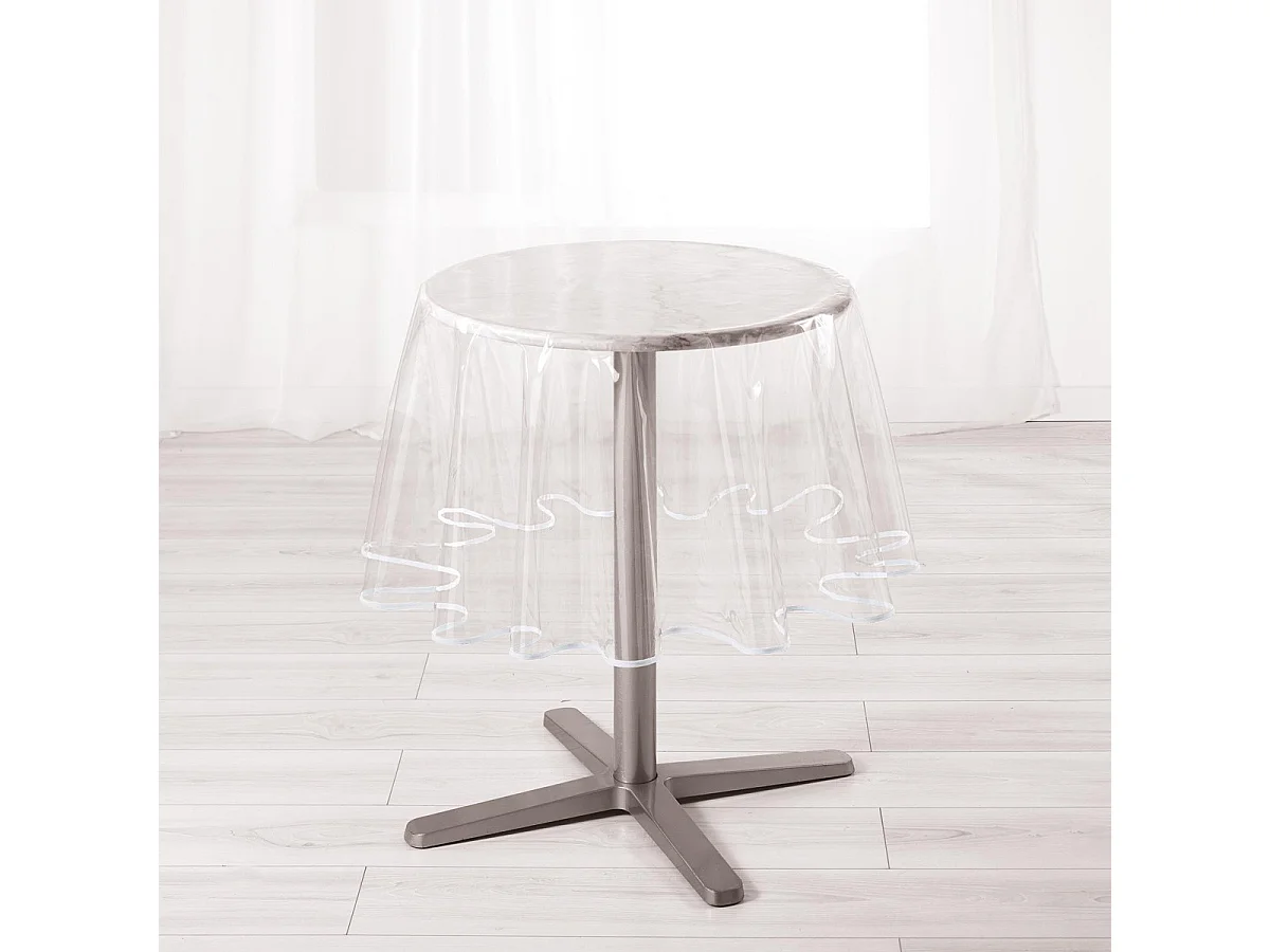 Nappe Ronde Cristal "Garden" 180cm Transparent & Blanc
