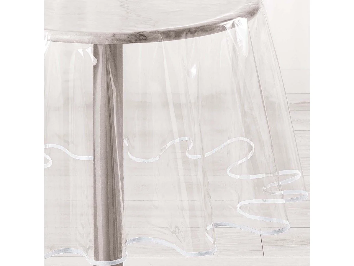 Nappe Ronde Cristal "Garden" 180cm Transparent & Blanc