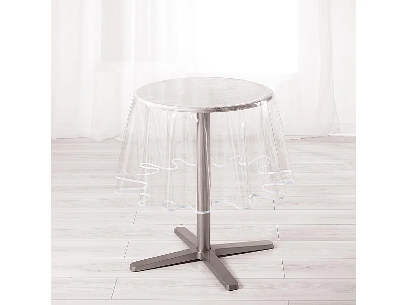 Nappe Ronde Cristal "Garden" 180cm Transparent & Blanc