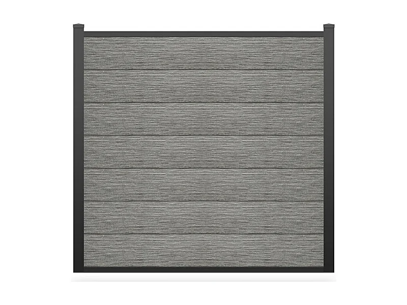 Clôture à poser H 181 cm - Kit de 7 lames en composite + 2 poteaux gris clair - ENOLA