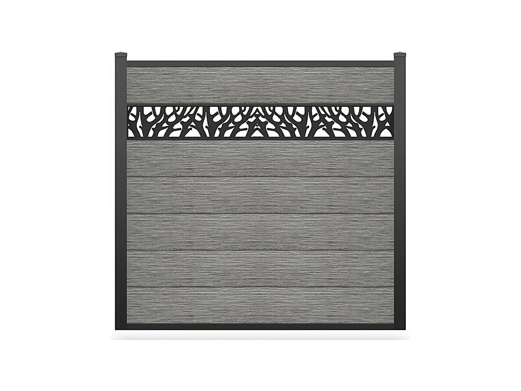 Clôture à poser H 181 cm - Kit 7 lames en composite avec décor + 2 poteaux gris clair - ENOLA
