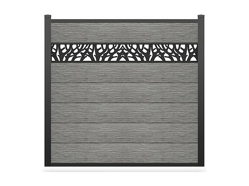 Clôture à poser H 181 cm - Kit 7 lames en composite avec décor + 2 poteaux gris clair - ENOLA