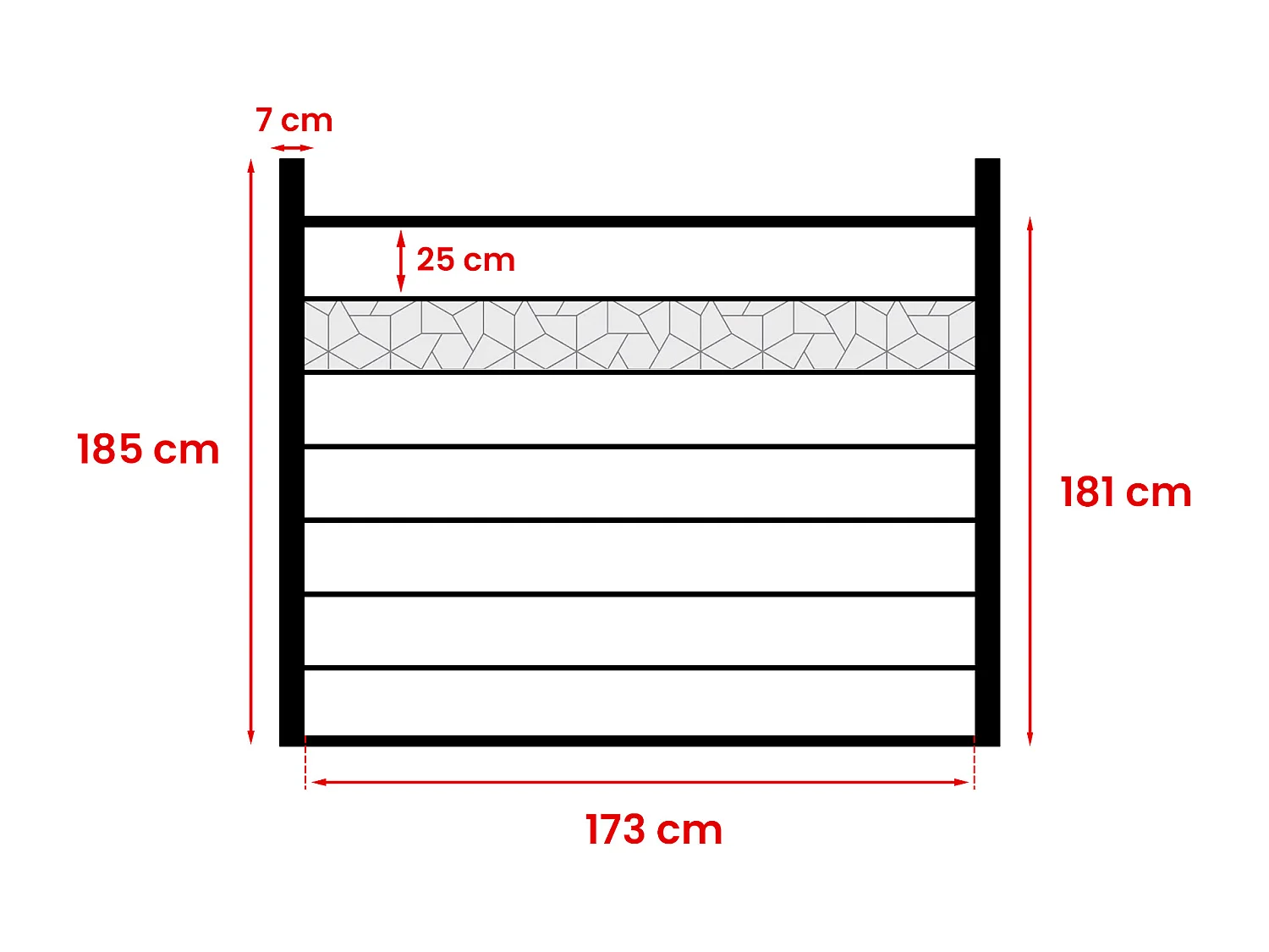 Omheining H181 cm - set van 7 latten in composiet met motief + 2 antraciet palen - ENOLA