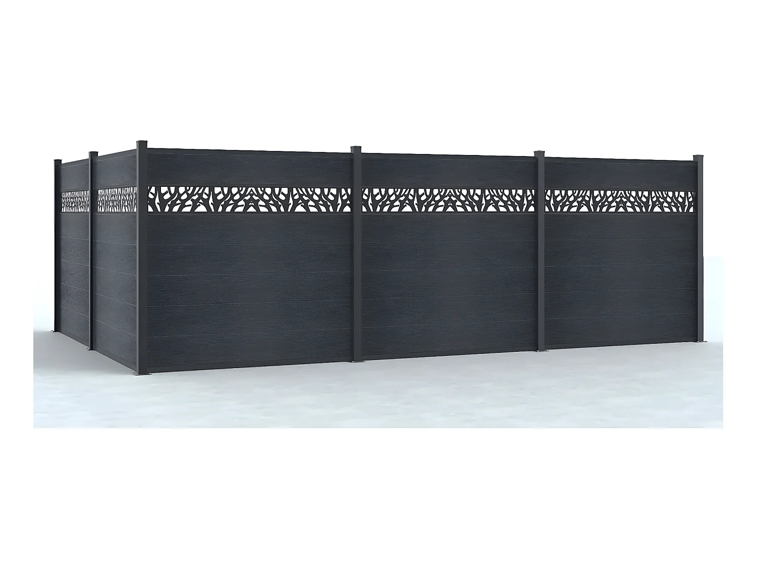 Omheining H181 cm - set van 7 latten in composiet met motief + 2 antraciet palen - ENOLA