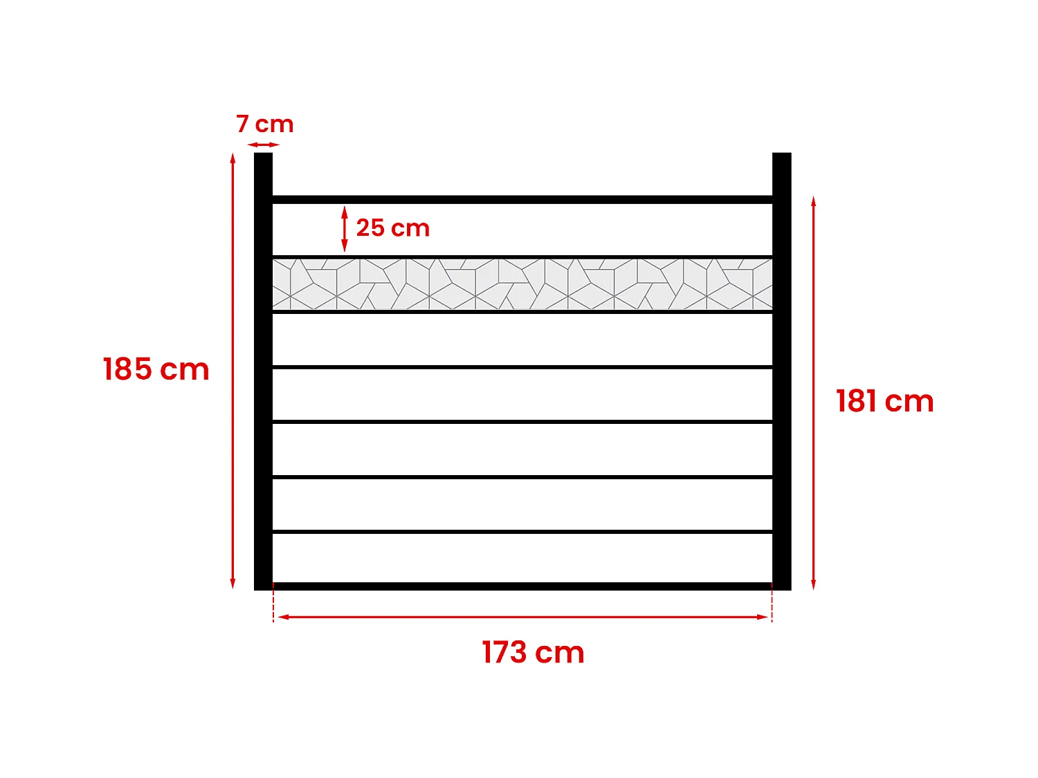 Omheining H181 cm - set van 7 latten in composiet met motief + 2 antraciet palen - ENOLA