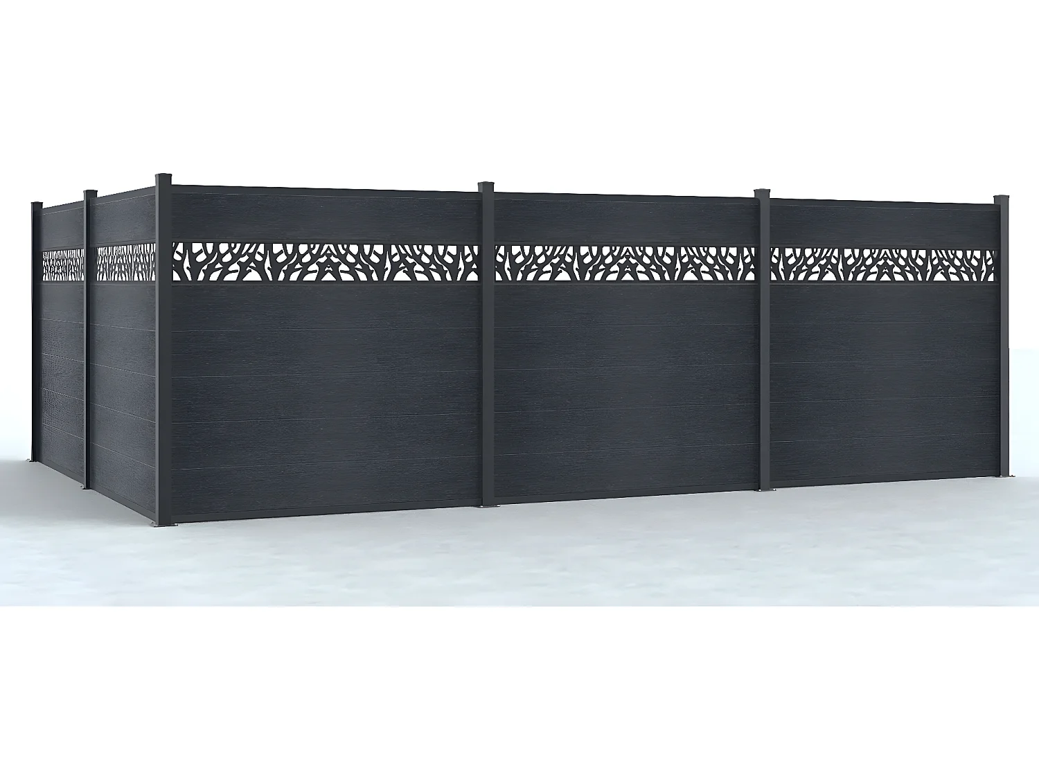 Clôture à poser H 181 cm - Kit 7 lames en composite avec décor + 2 poteaux anthracite - ENOLA