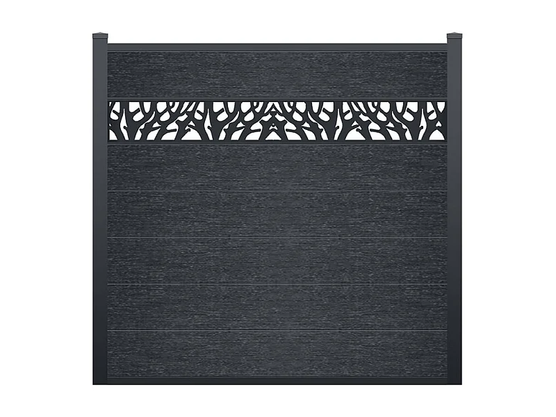 Clôture à poser H 181 cm - Kit 7 lames en composite avec décor + 2 poteaux anthracite - ENOLA