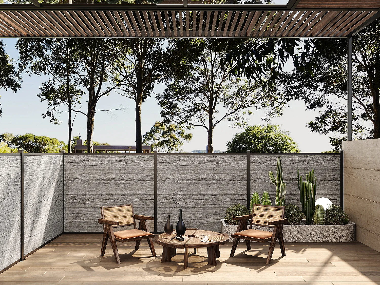 Clôture à poser H 156 cm - Kit de 6 lames en composite + 1 poteau gris clair - ENOLA