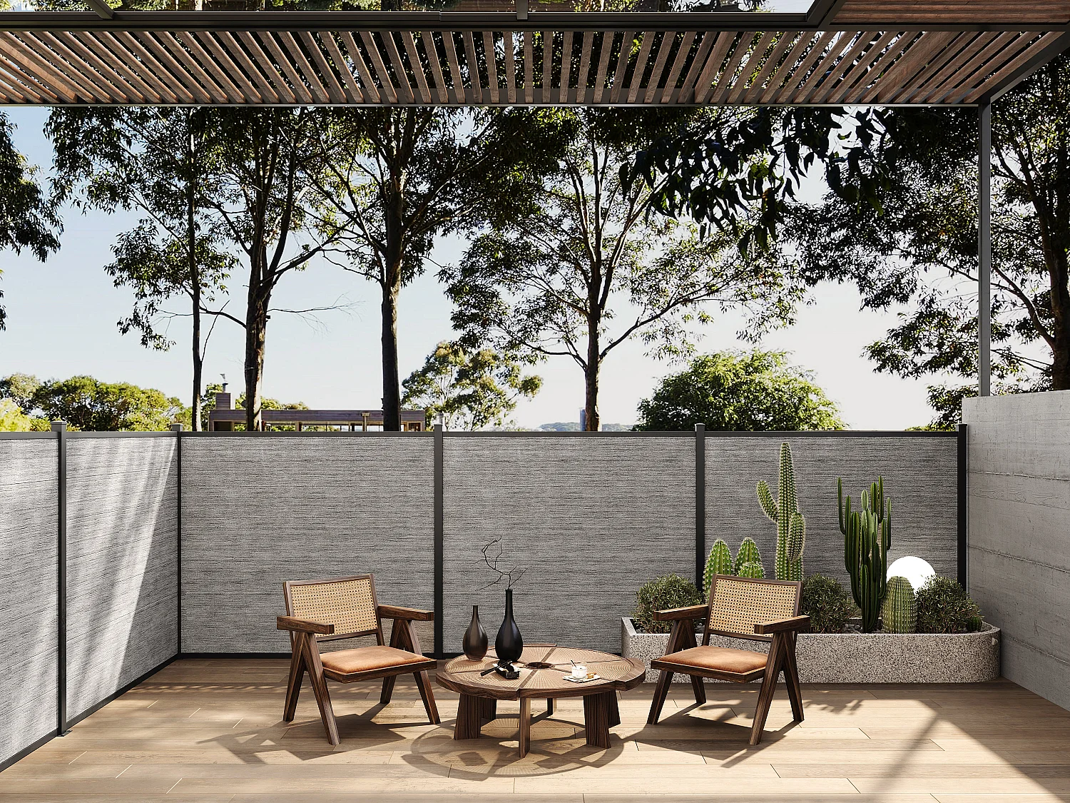 Clôture à poser H 181 cm - Kit de 7 lames en composite + 1 poteau gris clair  - ENOLA