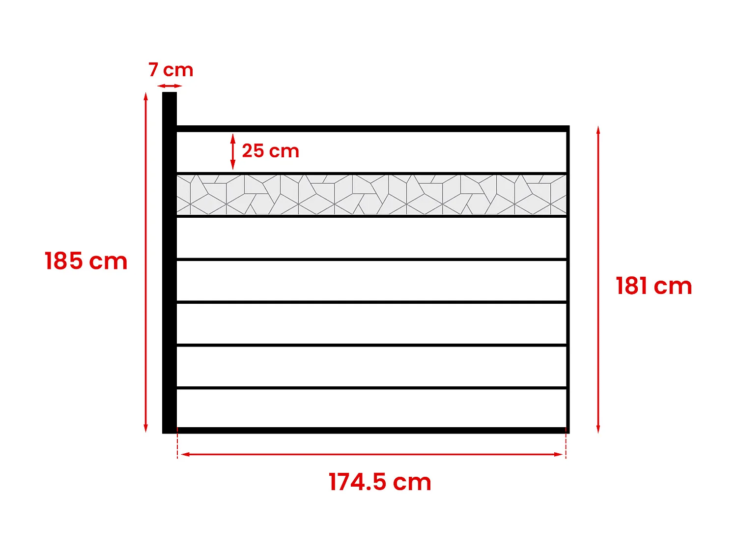 Omheining H181 cm - set van 7 latten in composiet met decoratie + 1 lichtgrijze paal - ENOLA