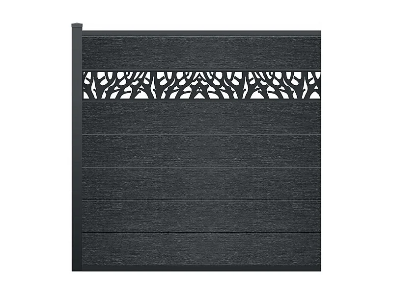 Clôture à poser H 181 cm - Kit 7 lames en composite avec décor + 1 poteau anthracite - ENOLA
