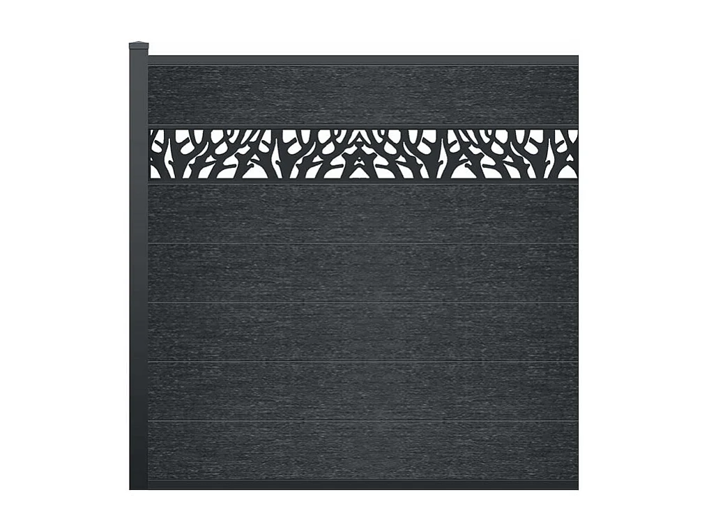 Omheining H181 cm - set van 7 latten in composiet met decoratie + 1 antraciet paal - ENOLA