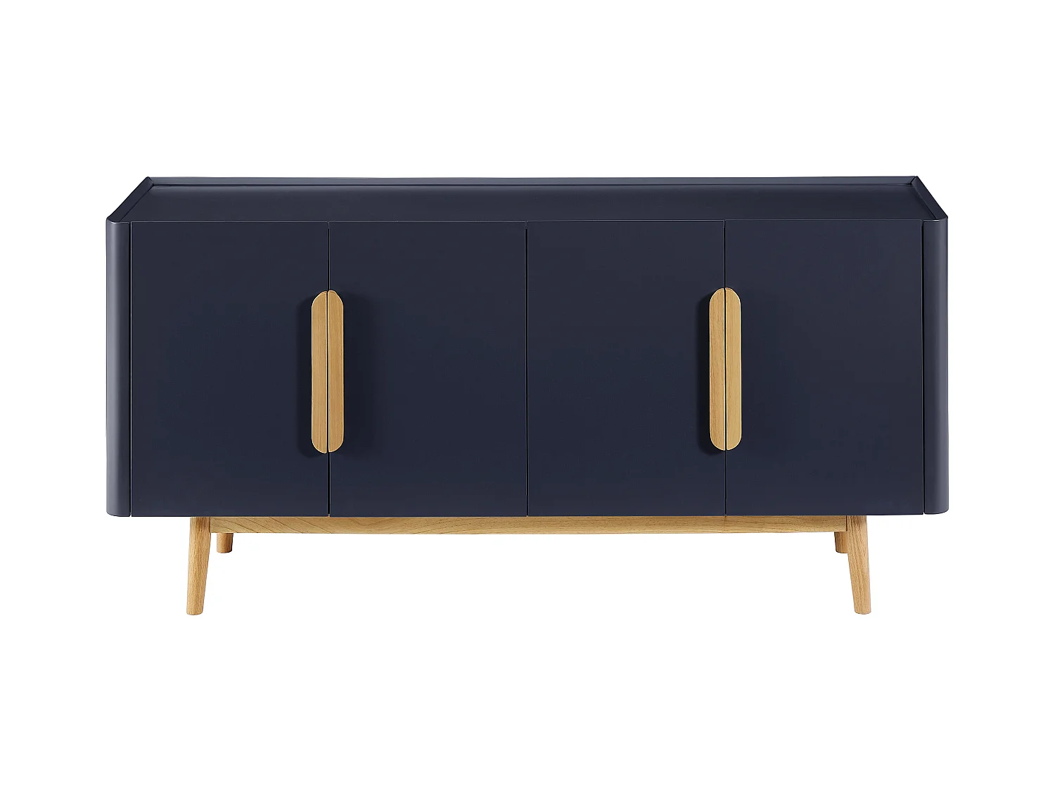 Komoda 4 drzwiowa z MDF i drewna kauczukowego - Niebieski i Naturalny jasny - DUNELON