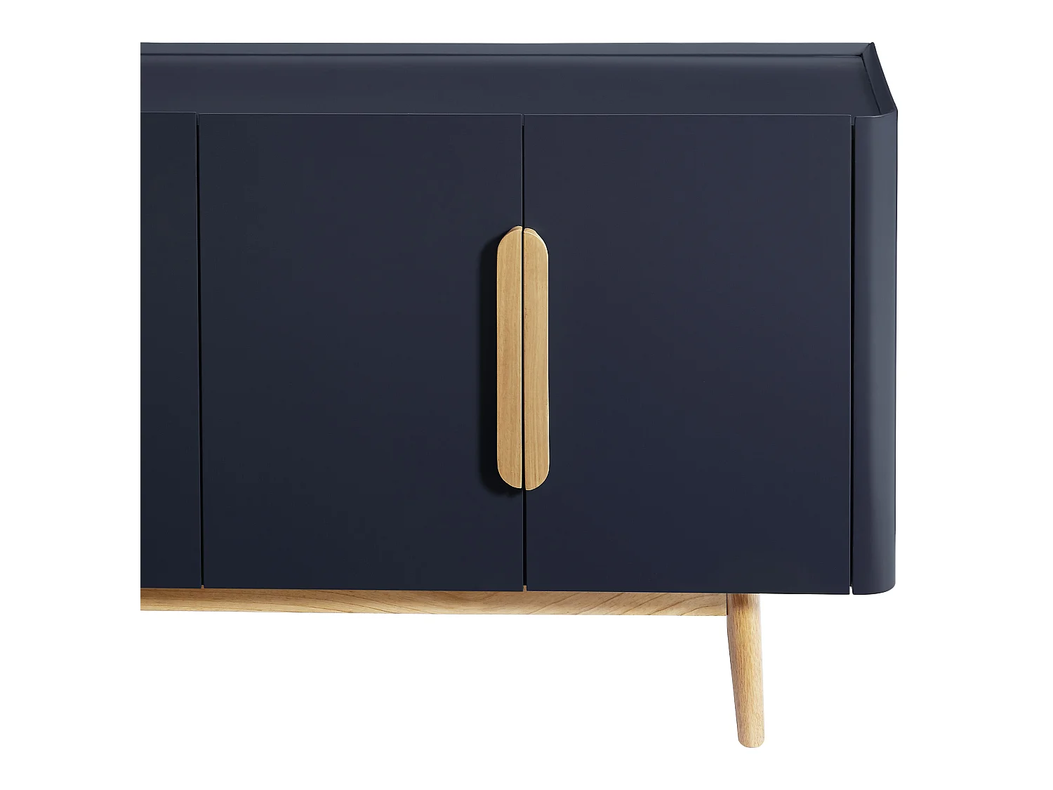 Komoda 4 drzwiowa z MDF i drewna kauczukowego - Niebieski i Naturalny jasny - DUNELON