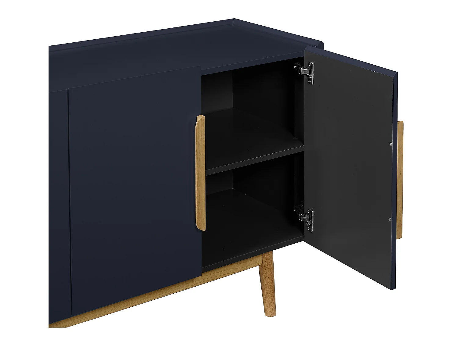 Komoda 4 drzwiowa z MDF i drewna kauczukowego - Niebieski i Naturalny jasny - DUNELON