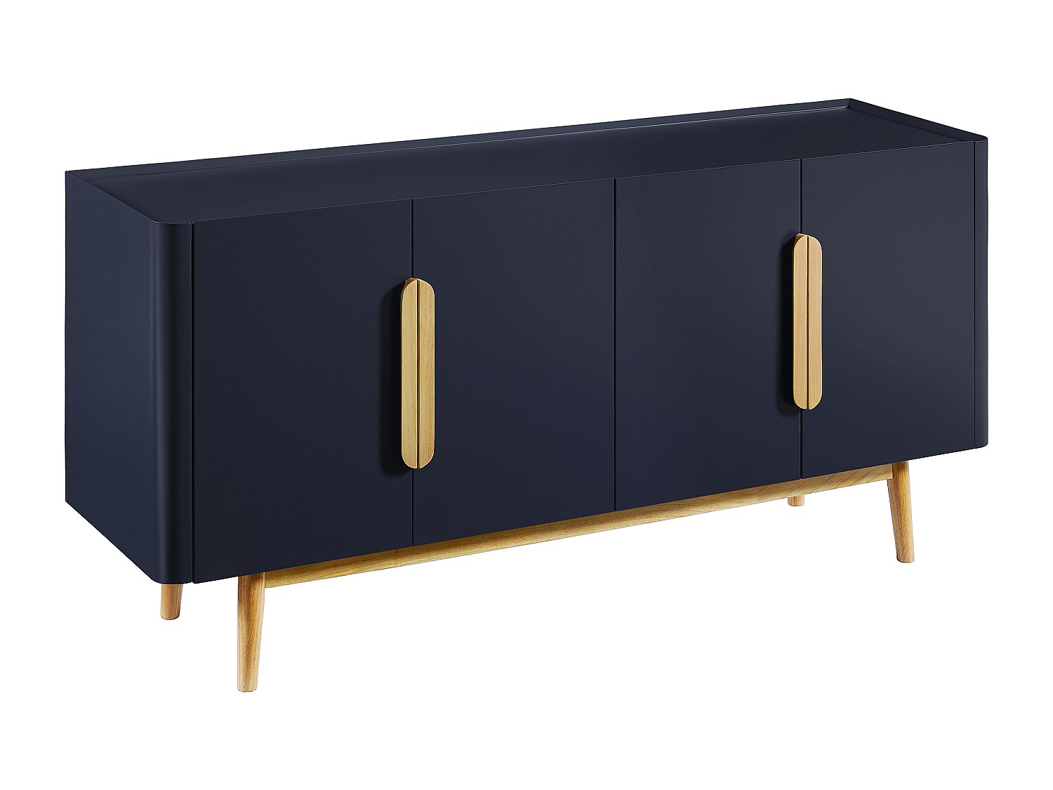 Sideboard mit 4 Türen - MDF & Kautschukholz - Blau & Holzfarben hell - DUNE günstig online kaufen
