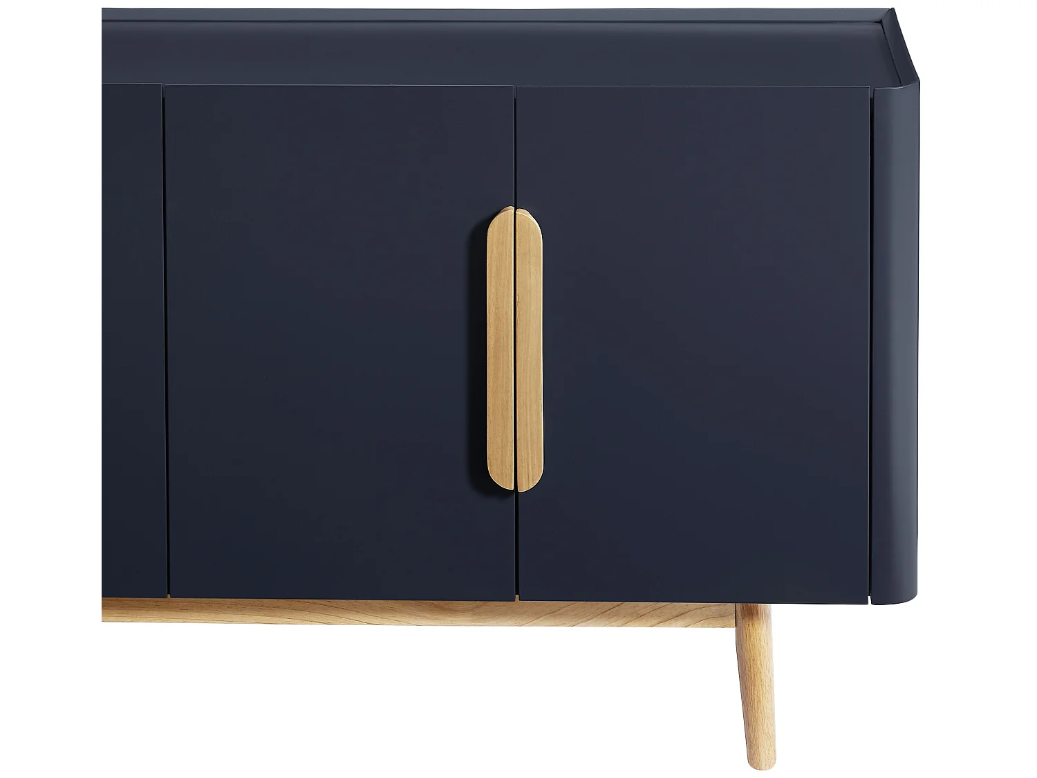 Komoda 4 drzwiowa z MDF i drewna kauczukowego - Niebieski i Naturalny jasny - DUNELON