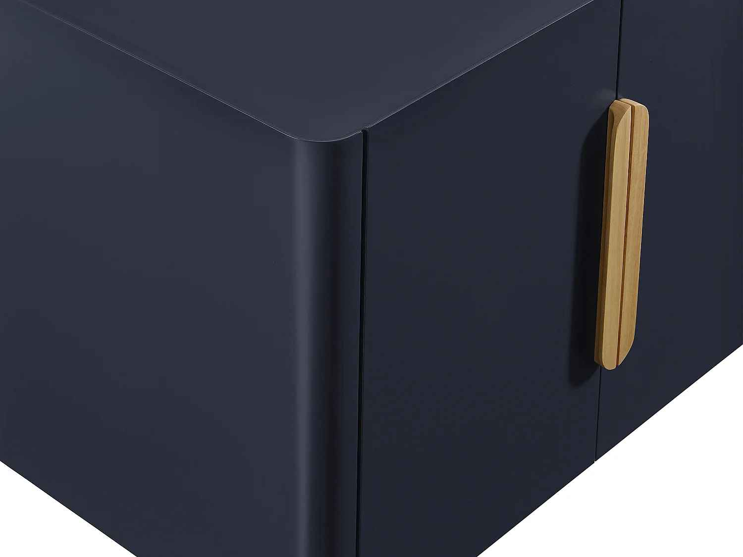 Komoda 4 drzwiowa z MDF i drewna kauczukowego - Niebieski i Naturalny jasny - DUNELON