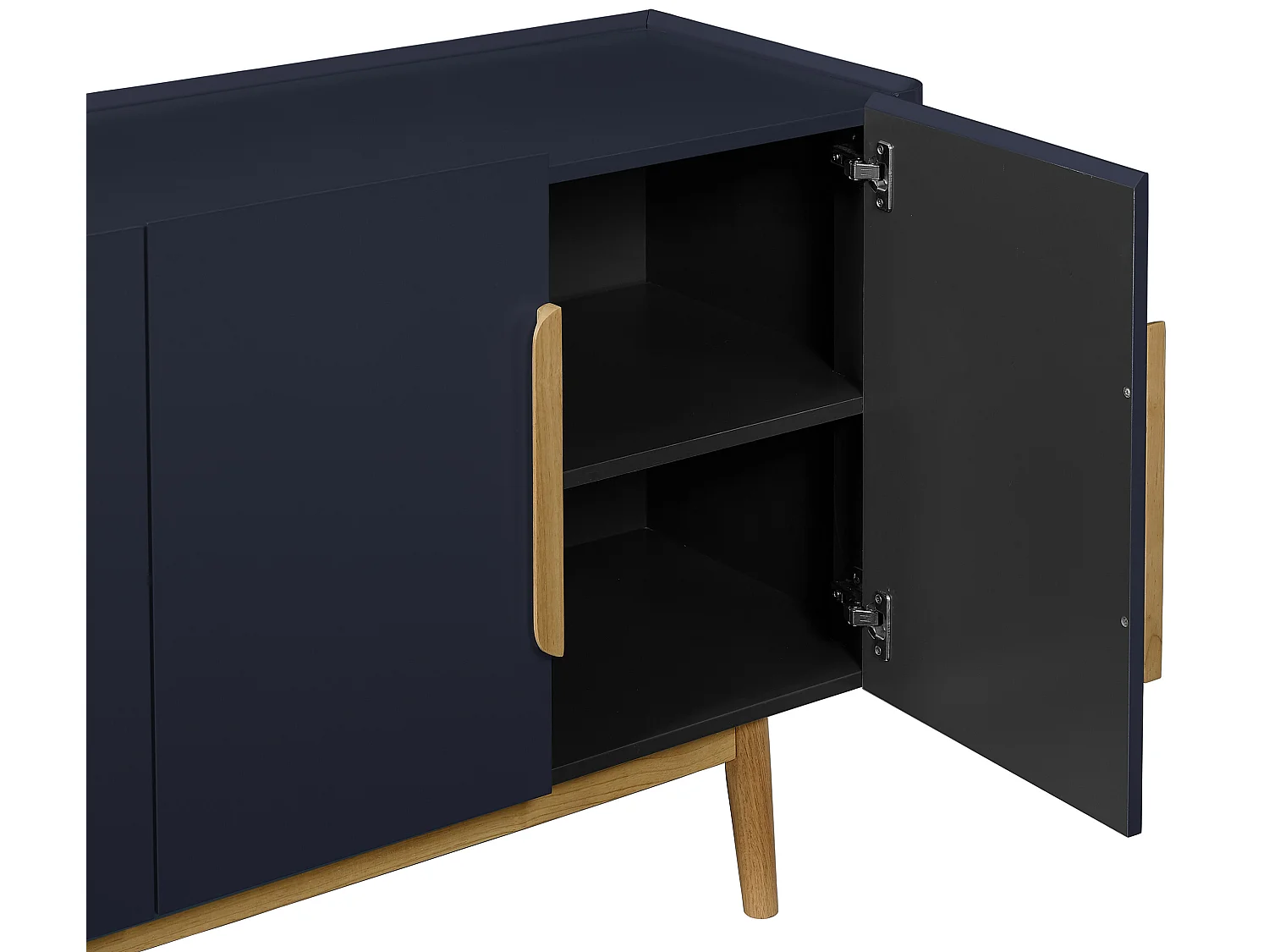 Komoda 4 drzwiowa z MDF i drewna kauczukowego - Niebieski i Naturalny jasny - DUNELON