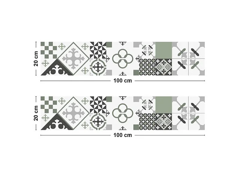 Crédence cuisine adhésive en aluminium effet carreaux de ciment vert - 200x20 cm (en 2 bandeaux)