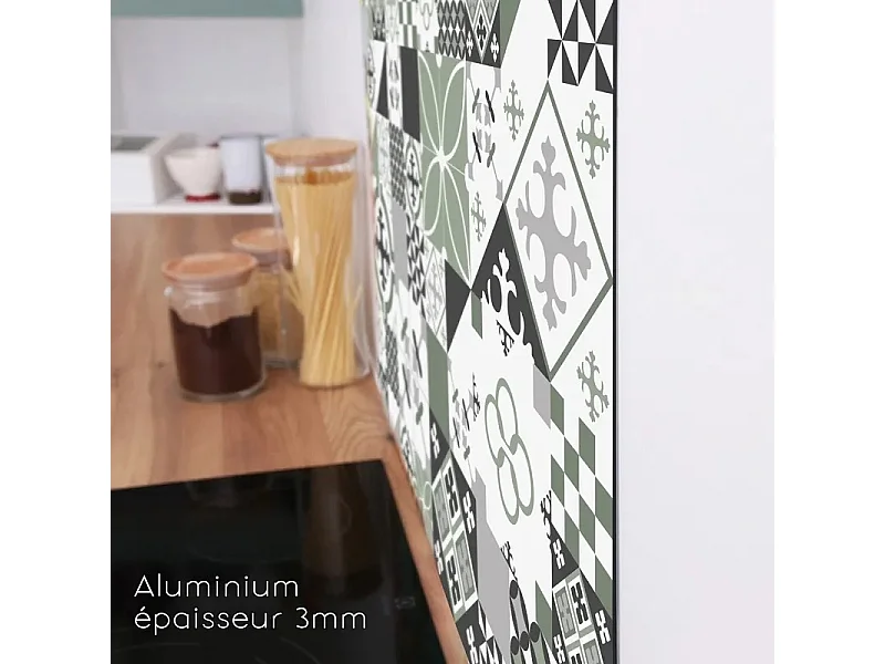 Crédence cuisine en aluminium - effet carreaux de ciment vert - 200x20 cm (en 2 bandeaux)