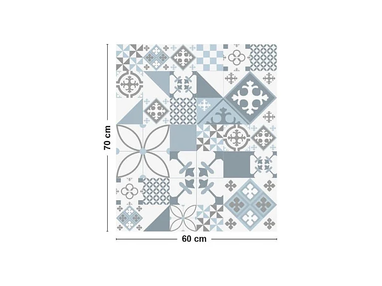 Fond de hotte adhésif en aluminium effet carreaux de ciment bleu - 70x60 cm